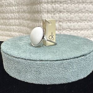 Calvin Klein Silver and White Statement Ring Size 9